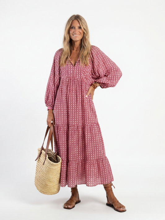 Arlette | Abito midi a stampa geometrica con maniche lunghe