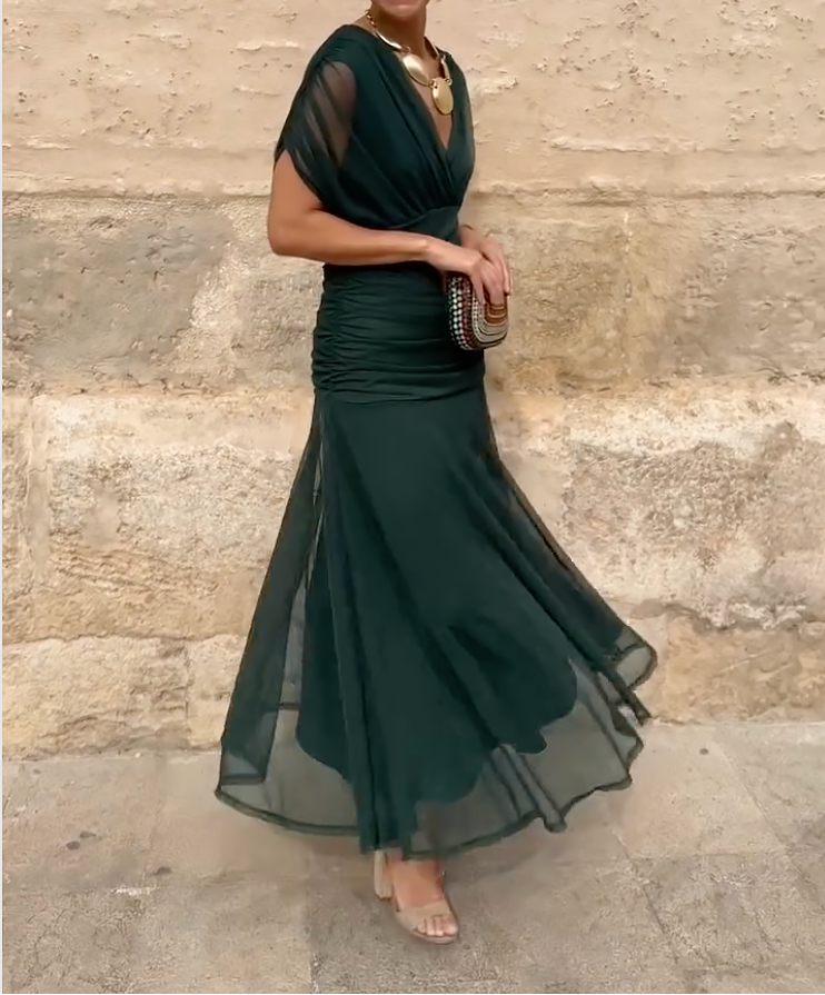 Rosaria - Abito Lungo Elegante Per Occasioni Festive Con Scollo A V