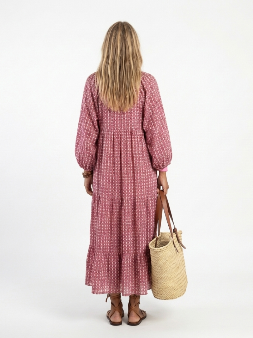 Arlette | Abito midi a stampa geometrica con maniche lunghe
