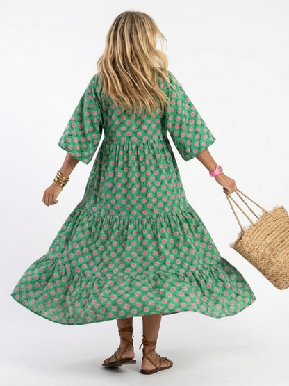Fiora | Abito midi a stampa floreale con scollo a V