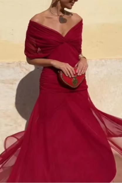 Rosaria - Abito Lungo Elegante Per Occasioni Festive Con Scollo A V