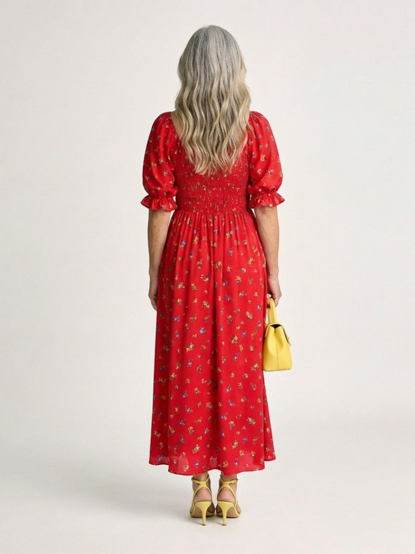 Delphine | Abito midi con scollo quadrato e motivo floreale