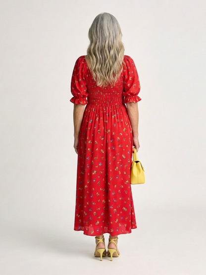 Delphine | Abito midi con scollo quadrato e motivo floreale