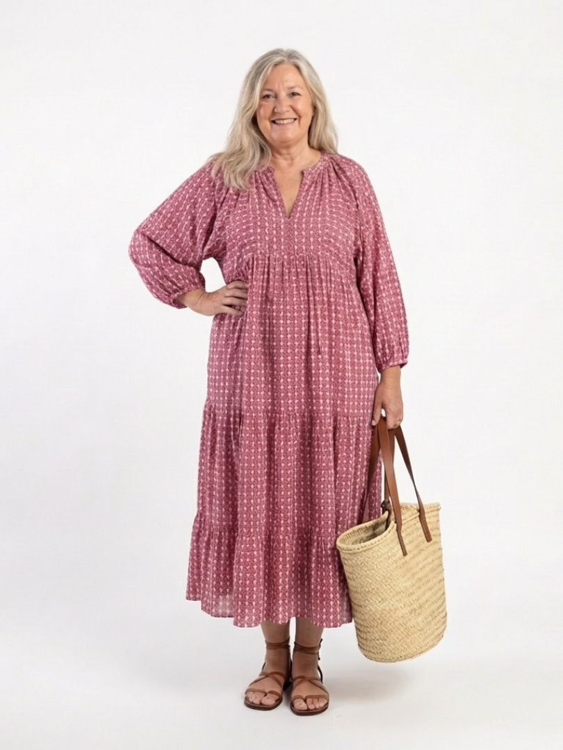 Arlette | Abito midi a stampa geometrica con maniche lunghe