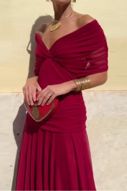 Rosaria - Abito Lungo Elegante Per Occasioni Festive Con Scollo A V