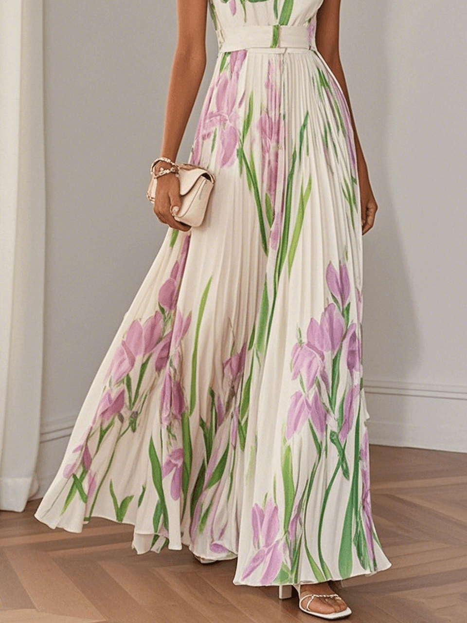 Olimpia - Abito Lungo In Chiffon Plissettato