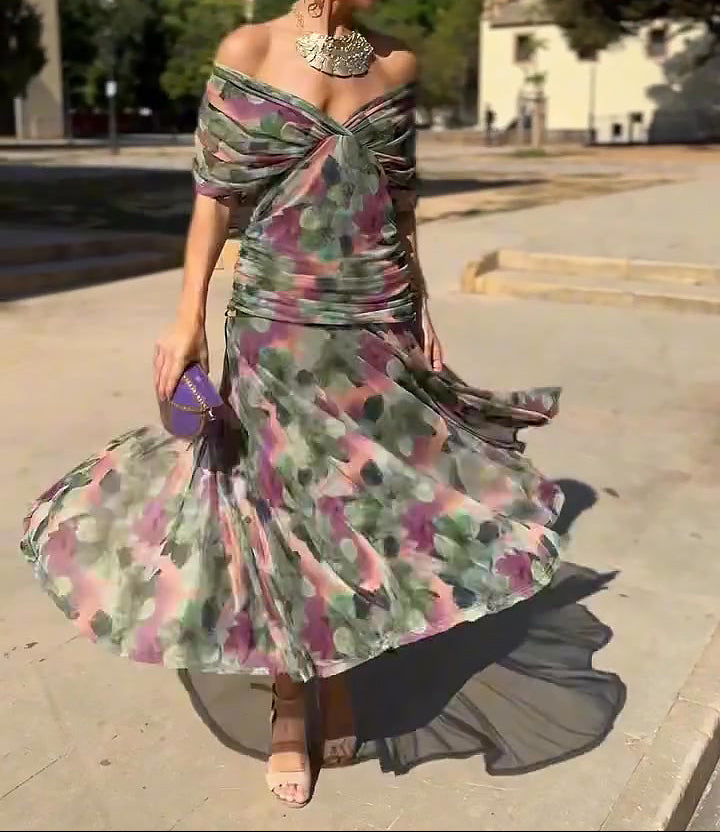 Rosaria - Abito Lungo Elegante Per Occasioni Festive Con Scollo A V