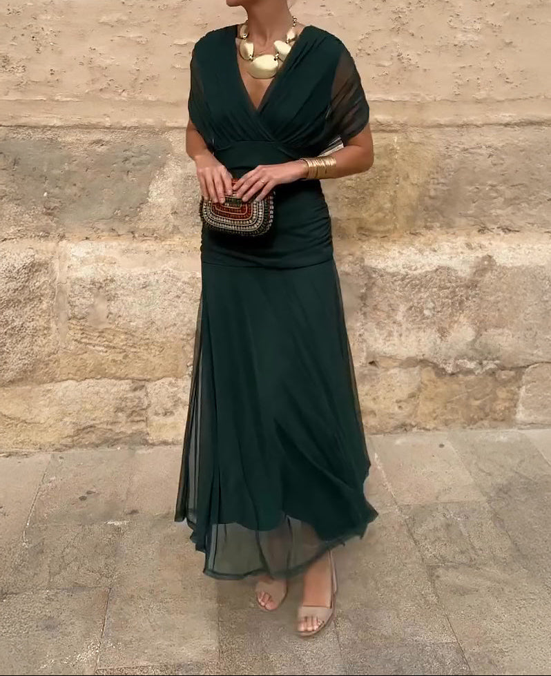 Rosaria - Abito Lungo Elegante Per Occasioni Festive Con Scollo A V