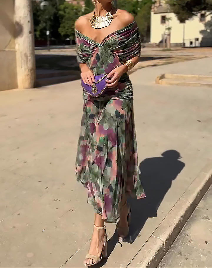 Rosaria - Abito Lungo Elegante Per Occasioni Festive Con Scollo A V