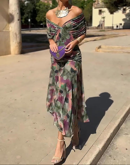 Rosaria - Abito Lungo Elegante Per Occasioni Festive Con Scollo A V