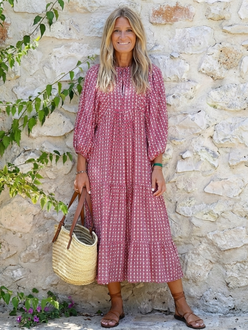 Arlette | Abito midi a stampa geometrica con maniche lunghe