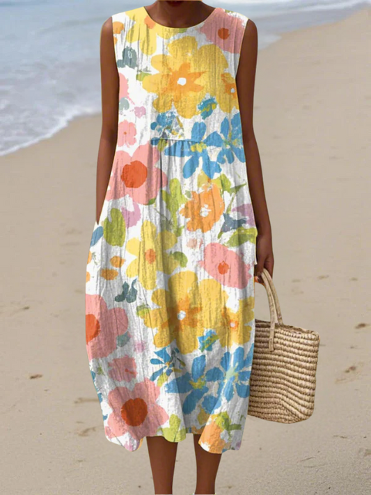 Serena – Abito Midi con Fiori Pastello