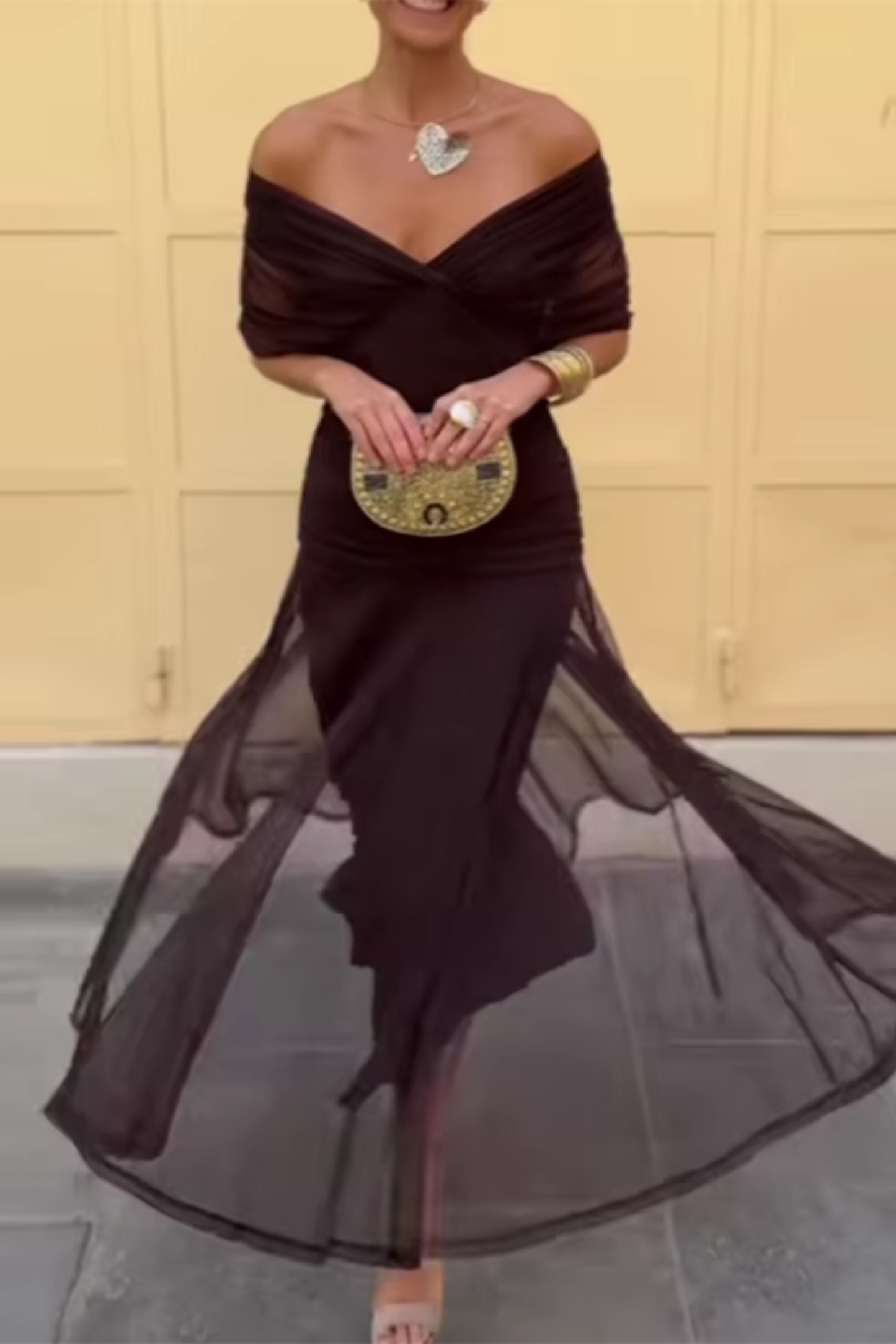 Rosaria - Abito Lungo Elegante Per Occasioni Festive Con Scollo A V