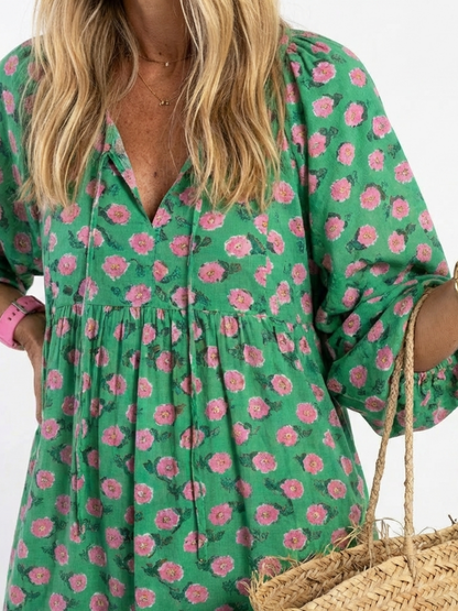 Fiora | Abito midi a stampa floreale con scollo a V