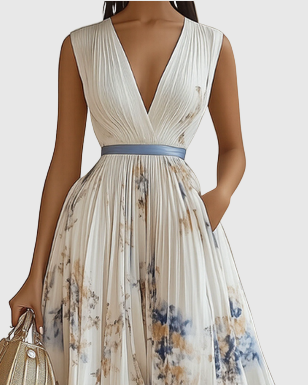 Paola - Elegante Plissee Maxi Kleid
