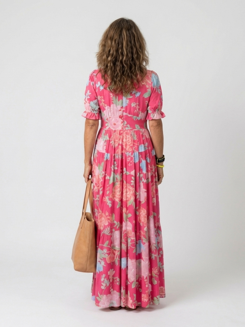 Ione | Abito midi a fiori senza maniche con scollo a V