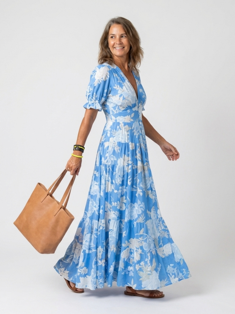 Ione | Abito midi a fiori senza maniche con scollo a V