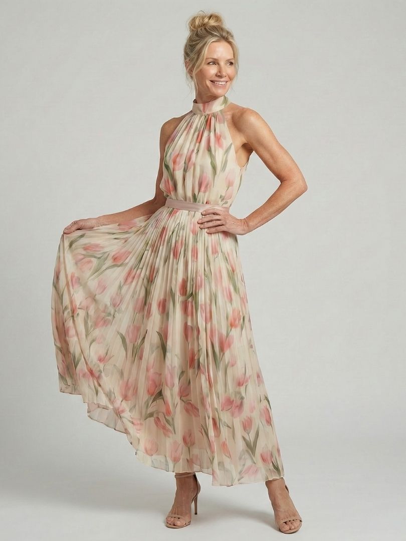 Aurelle | Abito midi a fiori con collo alla schiava