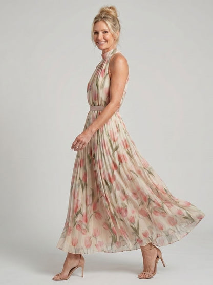 Aurelle | Abito midi a fiori con collo alla schiava