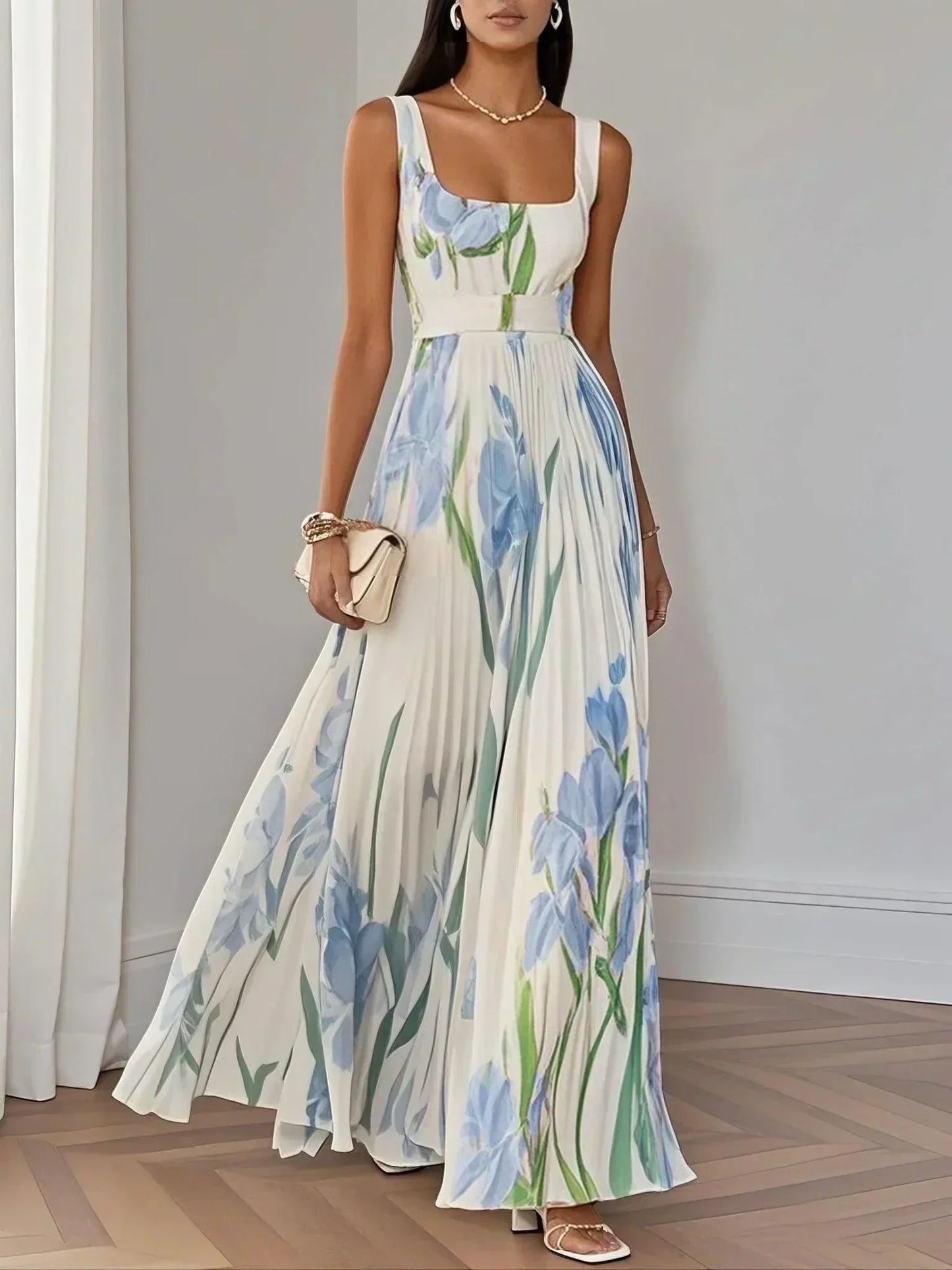 Olimpia - Abito Lungo In Chiffon Plissettato
