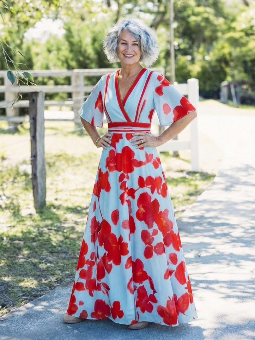 Corinne | Abito a fiori a maniche corte con scollo a V