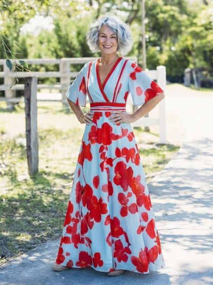 Corinne | Abito a fiori a maniche corte con scollo a V