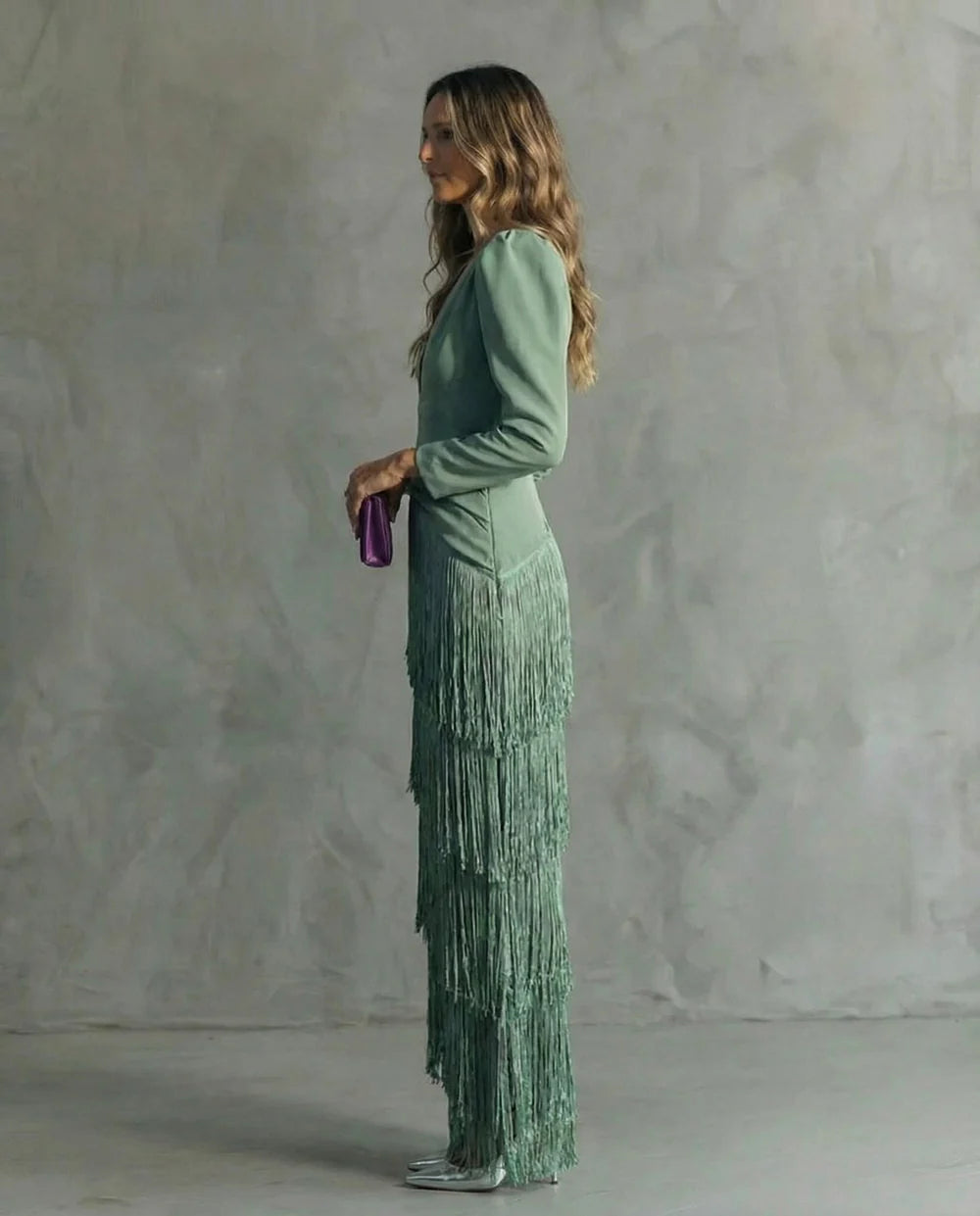 Clara™ | Abito midi elegante con maniche a frange