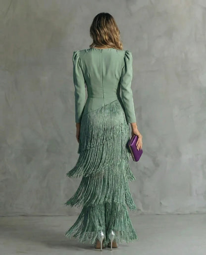 Clara™ | Abito midi elegante con maniche a frange